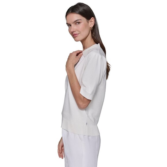 KARL LAGERFELD PARIS Women's Short-Sleeve Polo Sweater Ivory Size S MSRP $79 - Picture 3 of 6